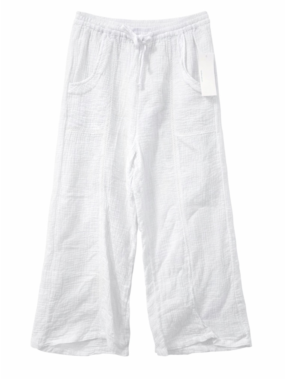 Dreamers White Textured Gauze Wide Leg Pants